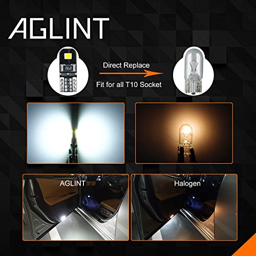 AGLINT T10 LED Bombilla Canbus Libre De Errores 2SMD 2835 W5W 2825 194 168 174 Luz para Coche Luz de Puertas Laterales Marcador Cortesía De La Matrícula Posición Luces 12V Blanco 10X