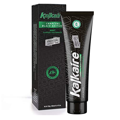 AH Kalkaire - Carbón activado de bambú Pasta de dientes negro - Pasta de dientes blanqueadora para dientes sensibles - Pasta de dientes blanqueadora sin flúor - Agente blanqueador natural - menta