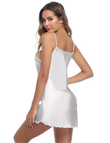 Aibrou Camison Sexy Satén para Mujer Camisón Mujer Seda Camisones Dormir Verano Tallas Grandes Satín para Novia