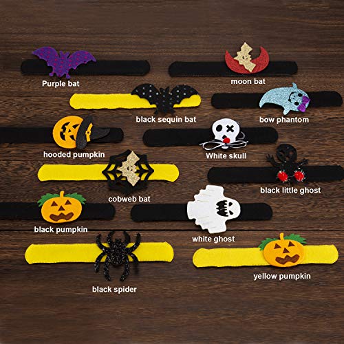 AIEX Paquete de 12 Golpear Las Pulseras Bofetada De Halloween Pulsera Araña Calabaza Bofetada Fantasma Alzacuello para niños y niñas Fiesta de cumpleaños Favores de Pascua de Halloween