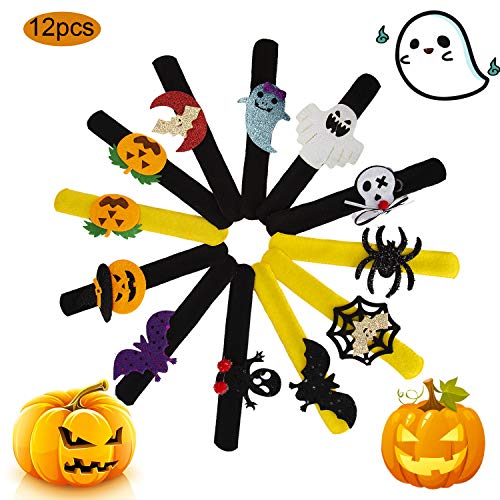 AIEX Paquete de 12 Golpear Las Pulseras Bofetada De Halloween Pulsera Araña Calabaza Bofetada Fantasma Alzacuello para niños y niñas Fiesta de cumpleaños Favores de Pascua de Halloween