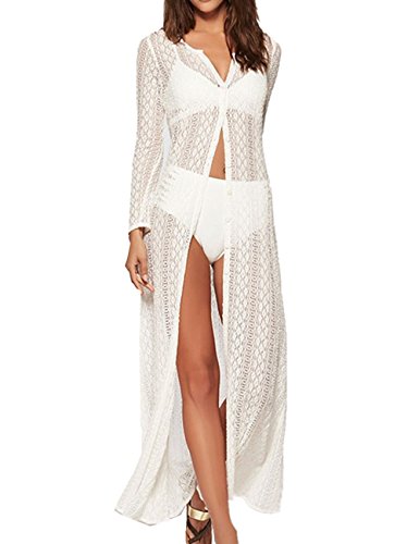 AiJump Chiffon Encaje Vestido Largo Pareo Bikini Cover Up Beachwear para Mujer