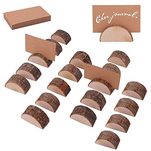 AIM Cloudbed 20 PCS Soportes de Tarjetas de Madera, Rústica Redondas Número de Titulares de la Mesa de Madera Portadores de Tarjetas de Fotos Memo con 25 PCS Tarjetas Kraft (semicírculo)