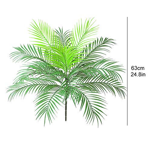 Aisamco Arbusto de hoja de palma tropical artificial Planta artificial en verde 1 pieza Plástico Areca Palmera Planta 15 Hojas 63 cm de alto para vegetación tropical Acento Arreglo floral