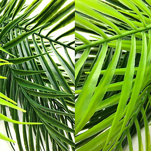 Aisamco Arbusto de hoja de palma tropical artificial Planta artificial en verde 1 pieza Plástico Areca Palmera Planta 15 Hojas 63 cm de alto para vegetación tropical Acento Arreglo floral