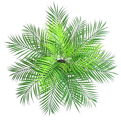 Aisamco Arbusto de hoja de palma tropical artificial Planta artificial en verde 1 pieza Plástico Areca Palmera Planta 15 Hojas 63 cm de alto para vegetación tropical Acento Arreglo floral