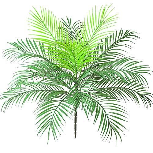 Aisamco Arbusto de hoja de palma tropical artificial Planta artificial en verde 1 pieza Plástico Areca Palmera Planta 15 Hojas 63 cm de alto para vegetación tropical Acento Arreglo floral