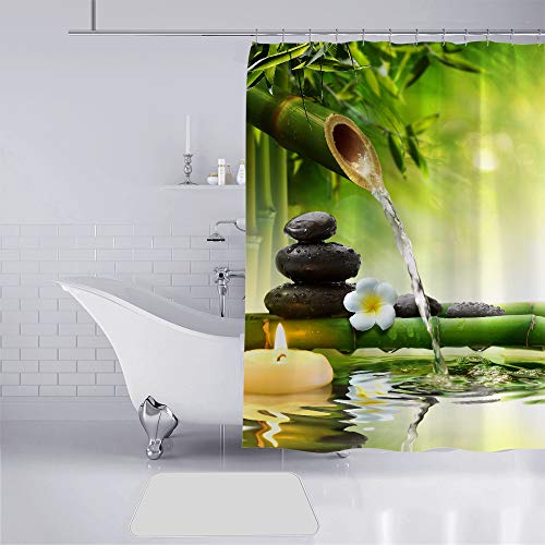 Aitsite 2019 El más Nuevo Bambú Flamenco Aguacate Ducha Cortina Impermeable a Prueba de moldes Resistente al baño Cortina Lavable Baño Cortina Tela de poliéster con 12 Ganchos 180x180cm (Bambú Verde)