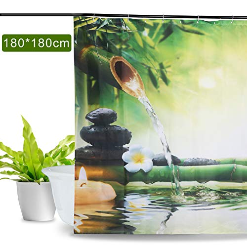 Aitsite 2019 El más Nuevo Bambú Flamenco Aguacate Ducha Cortina Impermeable a Prueba de moldes Resistente al baño Cortina Lavable Baño Cortina Tela de poliéster con 12 Ganchos 180x180cm (Bambú Verde)