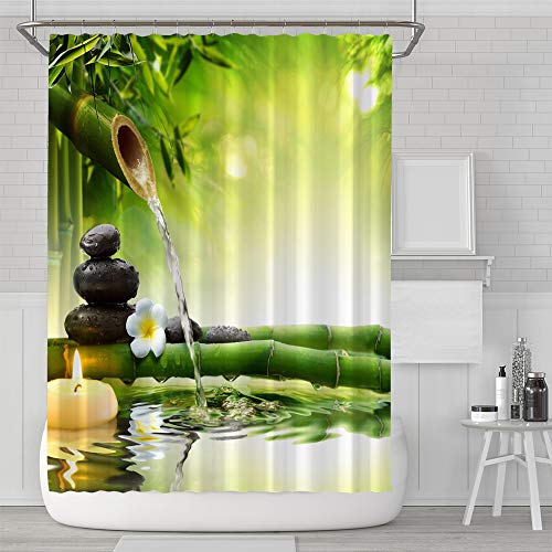 Aitsite 2019 El más Nuevo Bambú Flamenco Aguacate Ducha Cortina Impermeable a Prueba de moldes Resistente al baño Cortina Lavable Baño Cortina Tela de poliéster con 12 Ganchos 180x180cm (Bambú Verde)