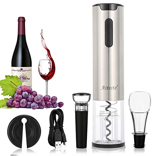 Aitsite Sacacorchos Electrico Abridor de vino eléctrico con Cortador de Papel/Vertedor/Tapón de Vino Silicona de Vacío y Cable de Datos