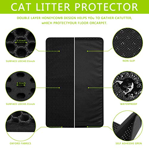 AIXMEET Estera de Arena para Gatos, Alfombra para Gatos 75x55cm Doble Capa Impermeable Alta Elástico EVA Adecuado para Arenero Gatos Autolimpiable Arenero Gatos Cubierto, Fácil de Limpiar