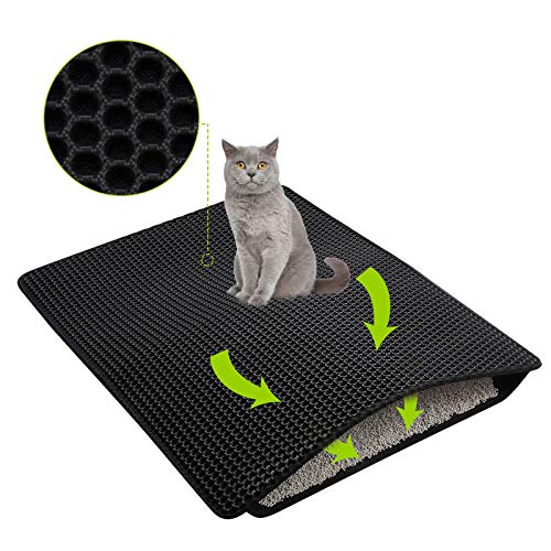 AIXMEET Estera de Arena para Gatos, Alfombra para Gatos 75x55cm Doble Capa Impermeable Alta Elástico EVA Adecuado para Arenero Gatos Autolimpiable Arenero Gatos Cubierto, Fácil de Limpiar