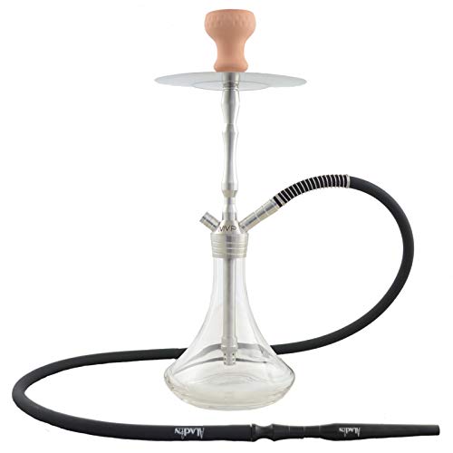 Aladin MVP460 Wasserpfeife Shisha 46cm Edelstahl Kristallglas Silikon Schlauch Tonkopf Mundstück, WMVP460, Farbe Klar 2-1