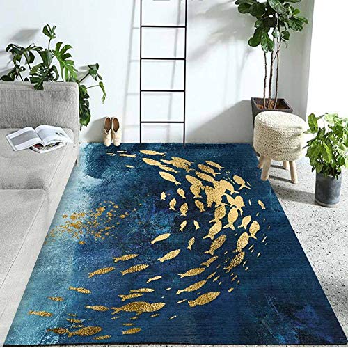 Alayth Alfombras Online Ocean Blue Carpet Crystal Velvet Cálido y Cómodo Goldfish-120 * 160cm