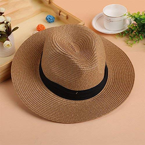 Alessioy Sombrero De Paja Sombrero De Paja Del Jazz Sombrero Británicos De Vida de la Moda La Visera Parasol Playa Sol Sombrero Sombreros De Fábrica De La Tapa Plana Brown Estilo Vintage Básico Acceso