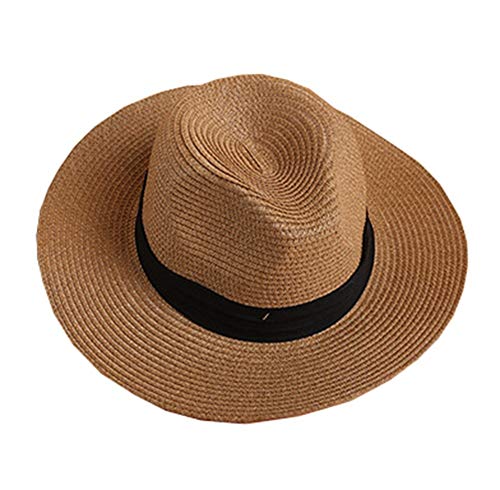 Alessioy Sombrero De Paja Sombrero De Paja Del Jazz Sombrero Británicos De Vida de la Moda La Visera Parasol Playa Sol Sombrero Sombreros De Fábrica De La Tapa Plana Brown Estilo Vintage Básico Acceso