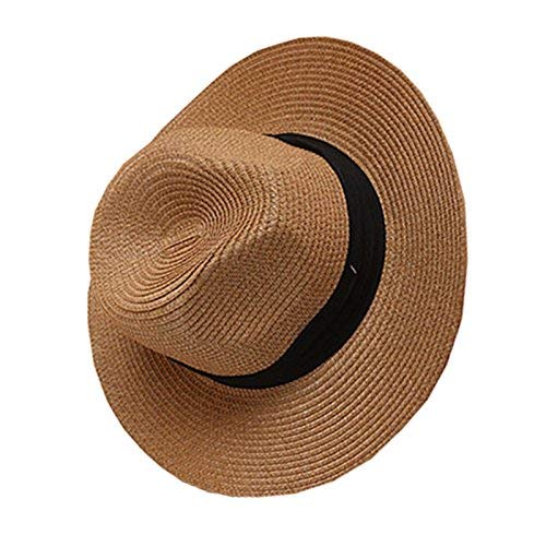 Alessioy Sombrero De Paja Sombrero De Paja Del Jazz Sombrero Británicos De Vida de la Moda La Visera Parasol Playa Sol Sombrero Sombreros De Fábrica De La Tapa Plana Brown Estilo Vintage Básico Acceso