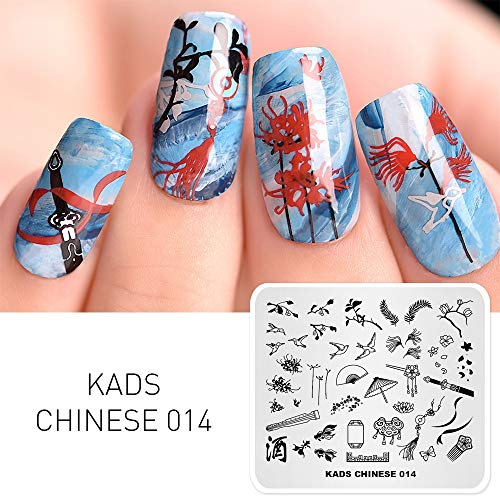 Alexnailart Placa de Estampación de Uñas Estilo chino Tema Imagen Plantillas de Diseño de artes marciales Espada Patrón de Manicura Imprimir DIY Nail Art Herramientas