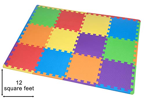 Alfombra de Juegos Edukit de Espuma EVA; 12 Piezas y 14 Bordes; 30 x 30cm; Baldosas Puzzle Multicolores – Una zona de juegos para bebés y niños brillante y segura