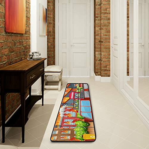 Alfombra rectangular antideslizante para el suelo con diseño de camión. Alfombra de cocina con texto en inglés "A Village On Fire". Alfombra de baño de 182 x 60 cm.