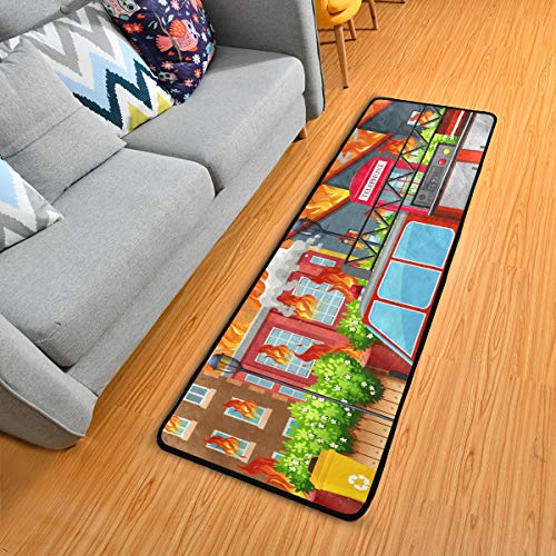 Alfombra rectangular antideslizante para el suelo con diseño de camión. Alfombra de cocina con texto en inglés "A Village On Fire". Alfombra de baño de 182 x 60 cm.