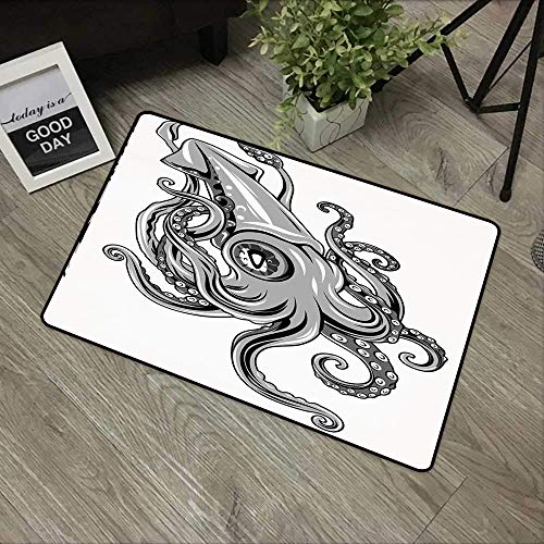 Alfombrilla antideslizante para el baño. Alfrombrillas,Kraken Decor, Calamares con aletas Sea Animal Sepia Submarino Alien Artisan Prin,Alfombra Baño/Habitación Microfibra Antideslizante, 40×60CM