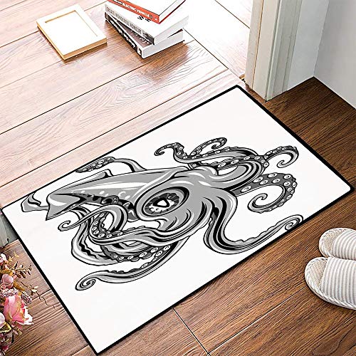 Alfombrilla antideslizante para el baño. Alfrombrillas,Kraken Decor, Calamares con aletas Sea Animal Sepia Submarino Alien Artisan Prin,Alfombra Baño/Habitación Microfibra Antideslizante, 40×60CM