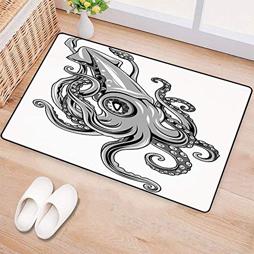 Alfombrilla antideslizante para el baño. Alfrombrillas,Kraken Decor, Calamares con aletas Sea Animal Sepia Submarino Alien Artisan Prin,Alfombra Baño/Habitación Microfibra Antideslizante, 40×60CM