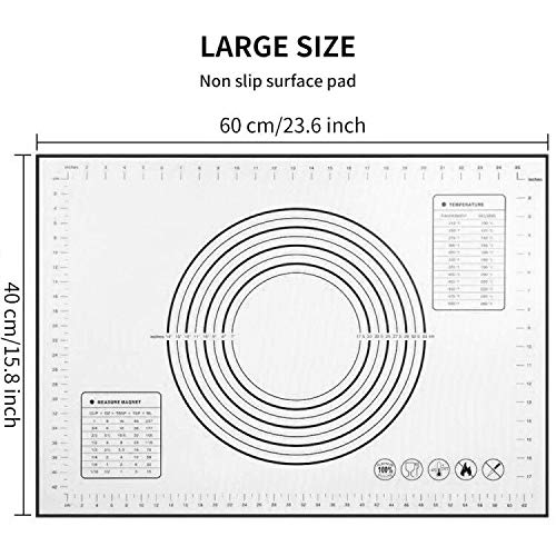 Alfombrilla de silicona para hornear, antiadherente, lavable, reutilizable, resistente al calor, no tóxica, flexible, fácil de limpiar para repostería extra grande con medidas (59,6 x 40,1 cm)