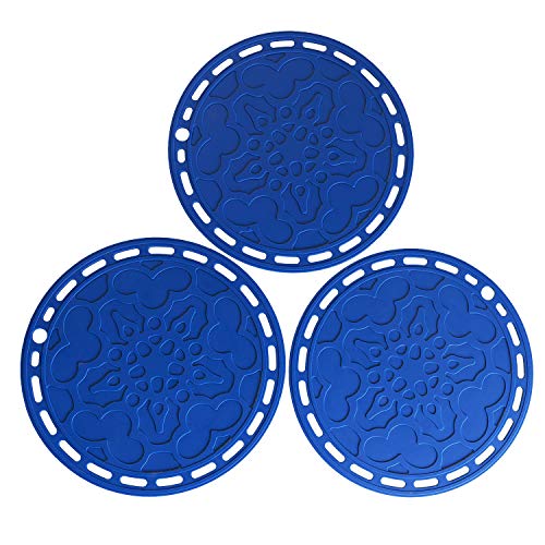 Alfombrilla de silicona para salvamanteles de 20 cm (20 cm), multiusos y resistente al calor, antideslizante, flexible, duradero, para platos, encimeras, mesas, juego de 3 (azul marino)