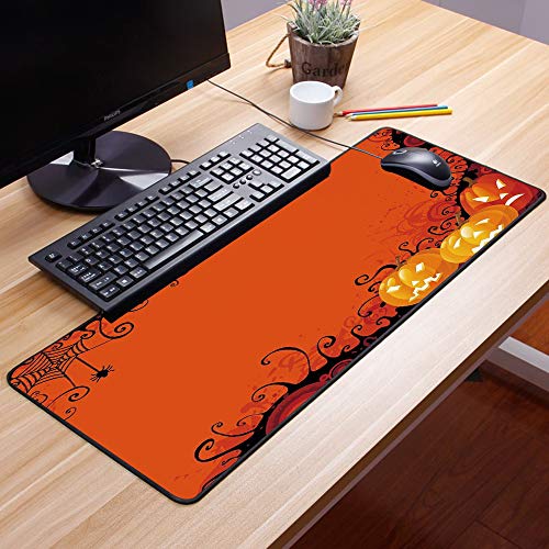 Alfombrilla goma antideslizante para ratón, Tela de araña, Tres calabazas de Halloween Resumen Patrón web negro Truco o tr,ratón de goma antideslizantes con Designs para gamer y Office trabajo60x35 cm