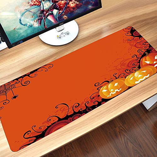 Alfombrilla goma antideslizante para ratón, Tela de araña, Tres calabazas de Halloween Resumen Patrón web negro Truco o tr,ratón de goma antideslizantes con Designs para gamer y Office trabajo60x35 cm