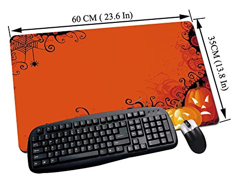 Alfombrilla goma antideslizante para ratón, Tela de araña, Tres calabazas de Halloween Resumen Patrón web negro Truco o tr,ratón de goma antideslizantes con Designs para gamer y Office trabajo60x35 cm