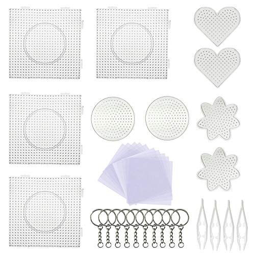 Allazone 5mm 10 Pz Pegboards Plantillas Grandes con 6 Pz Cuentas Blancas, 10 Pz Papel de Planchado, Placas Cuadrado Transparente para Cuentas Niños Artesanía Perlas