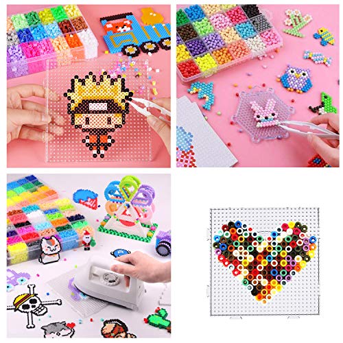 Allazone 5mm 10 Pz Pegboards Plantillas Grandes con 6 Pz Cuentas Blancas, 10 Pz Papel de Planchado, Placas Cuadrado Transparente para Cuentas Niños Artesanía Perlas