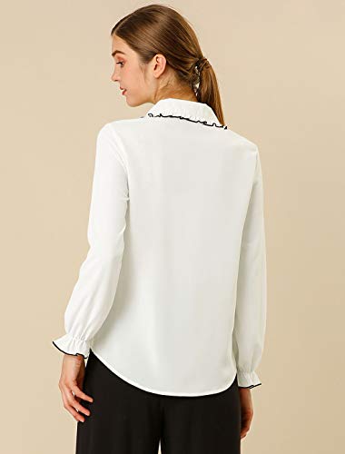 Allegra K Blusa De Manga Larga con Cuello De Peter Pan Y Volantes Dulces para Mujer Blanco XS