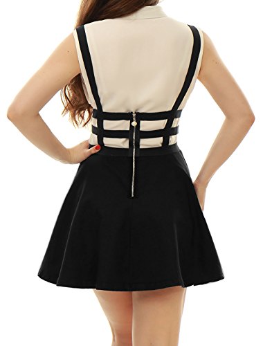 Allegra K Falda Mini con Tirantes Cintura Elástica Falda Acampanada Recortada Corte A-Línea para Mujer Disfraz De Halloween Negro XS