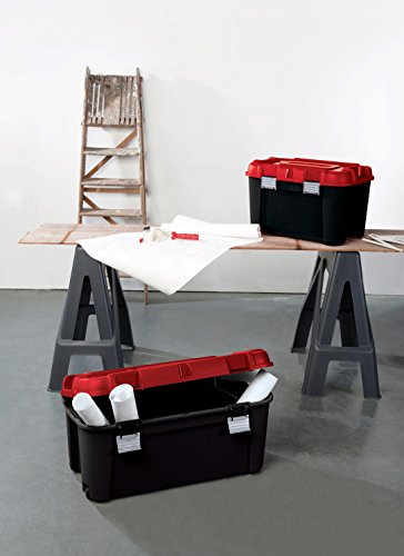 Allibert 229230 Totem - Caja de Almacenamiento con 4 Ruedas, plástico 79,7 x 59,7 x 40,79 cm, 140 l, Color Negro y Rojo