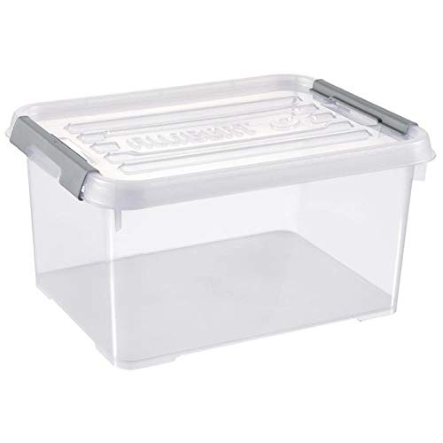 Allibert, Caja de Almacenaje Handy Plus,  con tapa, Transparente/Plata, 15L, 49 x 40 x 20 cm