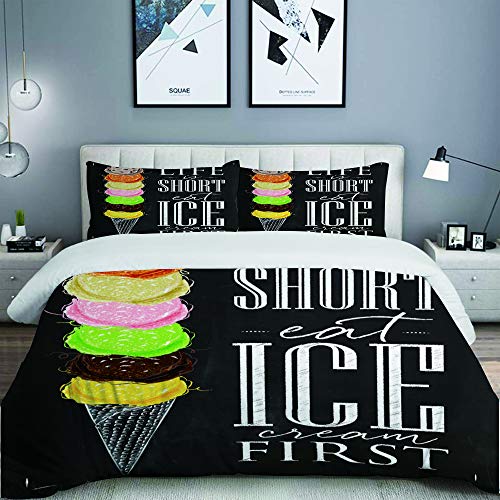 ALLMILL Bedding Juego de Funda de Edredón,Life is Short Quote About Summer Sweet Long Scoop para Heladerías，Microfibra Funda de Nórdico y Fundas de Almohada - 200 x 200cm