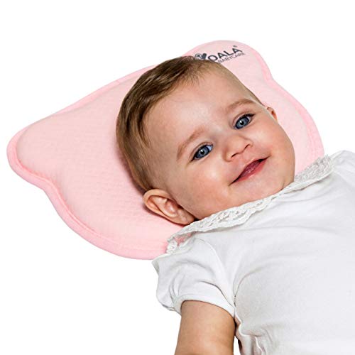 Almohada para Bebe para plagiocefalia desenfundable (con dos forros) para prevenir-curar la Cabeza Plana in Memory Foam Antiasfixia - KoalaBabycare® - Perfect Head - Rosa