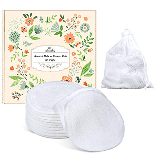 Almohadillas reutilizables para eliminar maquillaje, 16 unidades, almohadilla de algodón de bambú lavable con bolsa de lavandería (3.15 pulgadas)