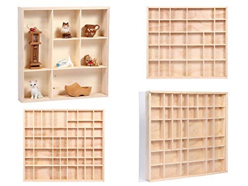 Alsino - Vitrina de madera para pared, madera de pino natural sin tratar, diferentes dimensiones, compartimentos, multifuncional, colgante, madera, Madera, SK-19 | 26 x 26 x 4 cm