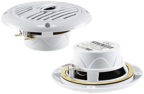 Altavoz exterior de 4 / 100 mm, 60 W, sistema de 2 vías, resistente a la intemperie, incluye cable, para interior y exterior, jardín, terraza, jardín de invierno, barco, camper, color blanco