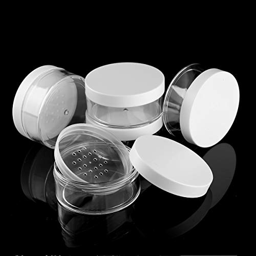 Alvivi 5Pcs Contenedor Vacío de Polvo Suelto con Tamices de 50g Tarro Maquillaje Bricolaje de Viaje Mujer Mini Caja Cosmética Transparente Blanco One Size