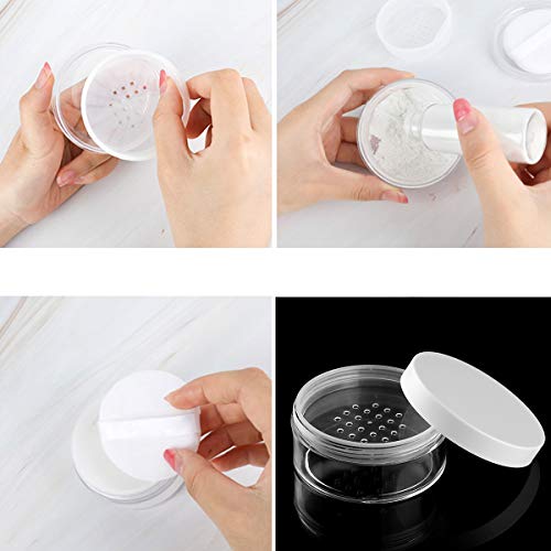 Alvivi 5Pcs Contenedor Vacío de Polvo Suelto con Tamices de 50g Tarro Maquillaje Bricolaje de Viaje Mujer Mini Caja Cosmética Transparente Blanco One Size