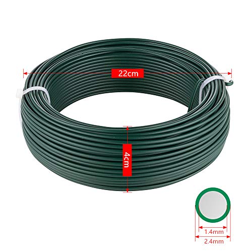 Amagabeli 2.4MM X 100M X 2PCS Rollo de Alambre Recubierto Alambre de Jardín Esgrima Alambre Inoxidable de PVC Verde para Reparación Malla Uso de Construcción Jardín Plantas y Civil Diario WR3