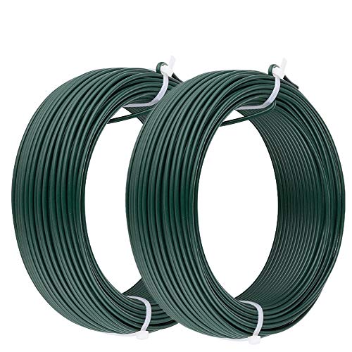 Amagabeli 2.4MM X 100M X 2PCS Rollo de Alambre Recubierto Alambre de Jardín Esgrima Alambre Inoxidable de PVC Verde para Reparación Malla Uso de Construcción Jardín Plantas y Civil Diario WR3