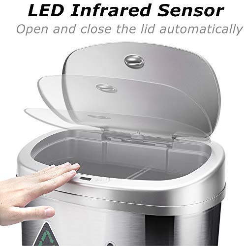 Amagabeli Cubo de Basura Automático - 11 Gallon / 42L Cubo de Basura con Sensor Automatico de Reciclaje Acero Inoxidable Sensor de Movimiento por Infrarrojos Sin Contacto Automático Cocina de Basura